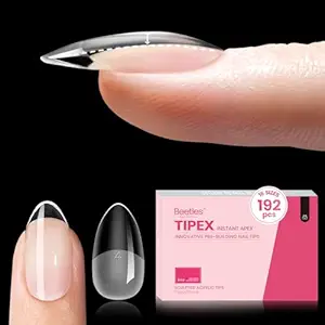 Beetles Tipex Instant Apex Nail Tips, Almond Short, 16 Sizes (00–14), 192pcs, Built-In Apex, No Builder Gel Required, Thicker Strong Acrylic Tips for DIY Nail Extensions