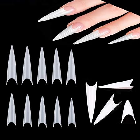 Long Stiletto Natural Nail Tips – Acrylic Half Cover Pointed Fake Nails, Long Claw False Artificial Tips 600pcs 10 Sizes With Box