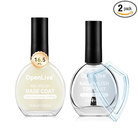 OpenLive Base and Top Coat Nail Polish Quick Dry,16.5ml Large capacity Basic Nail Polish Set Air Dry Fast, High-Glossy Shiny, No U V Light Needed for Women Salon DIY Nail Art