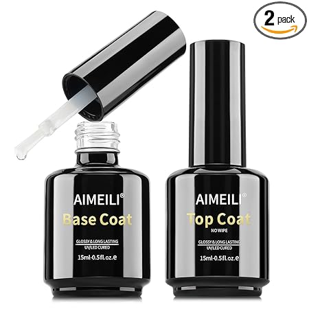 AIMEILI Gel Nail Polish Hema Free No Wipe Top and Base Coat Set 2 x 15ml, Cruelty Free, Vegan, High Gloss Shine Finish and Long Lasting