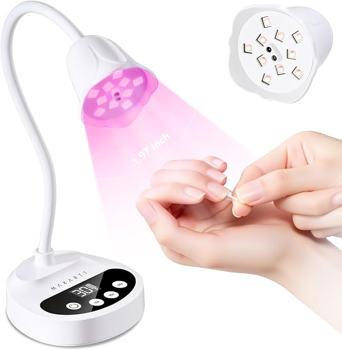 Makartt UV LED Nail Lamp: Portable Cordless 50 mW/cm² Flash Cure Nail Lamp for Gel X & Press-On Nails, Rechargeable USB Gooseneck Nail Dryer with Auto Sensor & 4 Timers for Gel Polish Travel Manicure