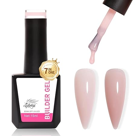 Builder Gel for Nails, 15ml 7 in 1 Builder Gel Nail Polish, LED Lamp Cured for Clear Rubber Base & Strengthener Extensions, Thickening, Repair, Salon-Quality DIY Manicure (Nude)