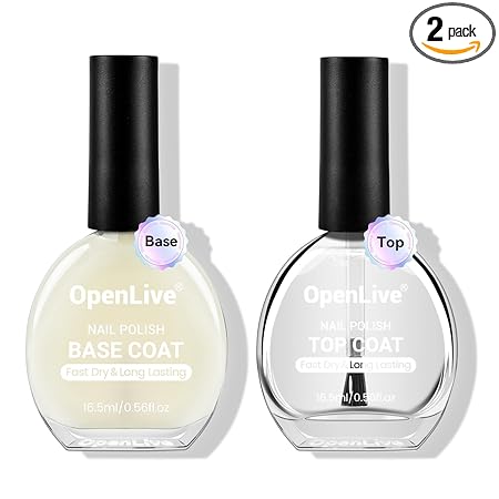 OpenLive Base and Top Coat Nail Polish Quick Dry,16.5ml Large capacity Basic Nail Polish Set Fast Dry Air, High-Glossy Shiny, No U V Light Needed for Women Salon DIY Nail Art