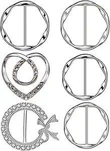 6PCS Silk Scarf Ring Clip T-shirt Tie Clips for Women Waist Buckle for Shirts Clothing Silver Zinc Alloy Clothing Ring Wrap Holder