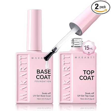 Makartt Gel Top and Base Coat Set: 2 PCS 15ml No Wipe Upgrade Diamond-Shine Long-Lasting Base and Top Coat Gel Nail Polish Soak Off UV LED Lamp Needed Home DIY Gift Women