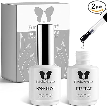 Gel Base and Top Coat Set, 2PCS 15ml Soak Off Gel Nail Polish, No Wipe Top Coat & Base Coat for UV LED Nail Lamp, Long-Lasting base para uñas en, Professional Manicure supplies