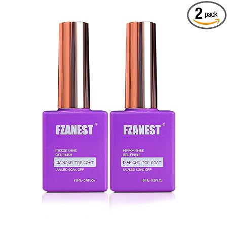 FZANEST Gel Top Coat 2 * 15ML No Wipe Diamond Top Coat Gel Nail Polish Clear High Glossy Mirror Shine Chrome Finish UV LED Long Lasting No Chipping Yellowing Salon Quality Home Use Beauty Gift