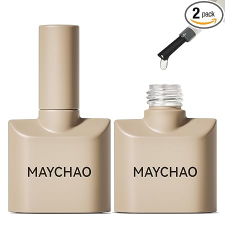 MAYCHAO 15ml 2 Pcs Glassy Gel Top Coat and Base Coat Set,No Wipe Foundation Combination for UV Light Cure Nail Polish