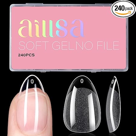 AILLSA Short Almond Nail Tips Pre-Shaped Acrylic Nail Tips Half Matte Full Cover Nails Tips Clear Gelly Press on Flase Tip Nail for Extension Nail Manicure Home DIY 240PCS 15Sizes