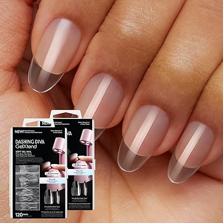 Dashing Diva GelXtend Nail Tips, 2 Pack – Clear, Medium Length, Round – Acrylic Nails with LED Glue – Lasts Up to 14 Days – False Nails – No-Soak, Easy Removal