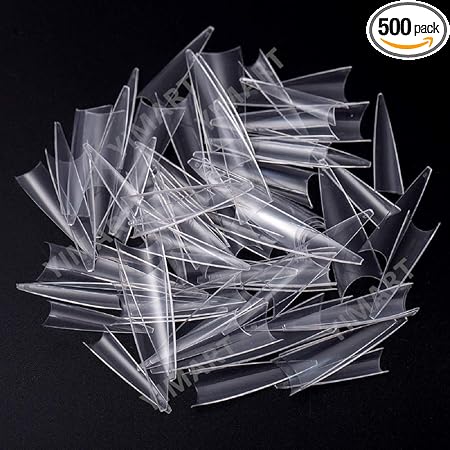 500pcs Acrylic Medium Long Stiletto Nail Tips Easy Coffin Nails Sharp False Nail Art Tips For Nails Salon (Clear)