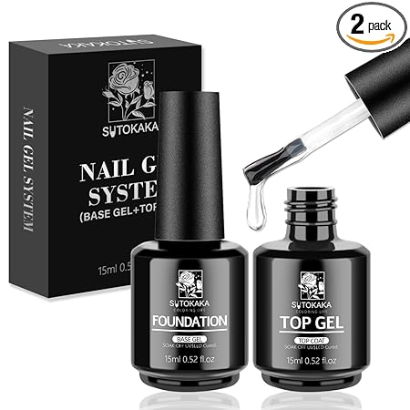 SUTOKAKA 2 Pcs 15ml Top Coat and Base Coat Set, Glossy and Long-Lasting Gel Polish, No Wipe Foundation Combination Soak Off LED Nail Lamp Gel Nail Polish Manicure Gifts for Women