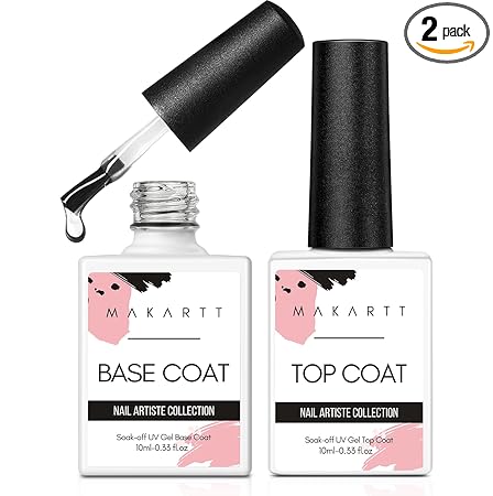Makartt 2 Pcs Gel Top Coat and Base Coat Set – No Wipe Shine Finish Soak Off Base Top Coat Long Lasting for Gel Nail Polish, LED UV Lamp Needed, Salon Quality Nail Manicure Spring Gifts, 10ML