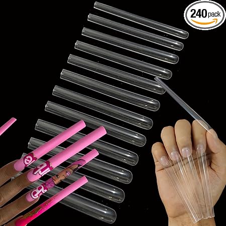 HWHUNO 5XL Extra Long Tapered Square Full Cover Nail Tips No Curved,3.9″ Straight Salon Home DIY Professional,240Pcs(12Size)