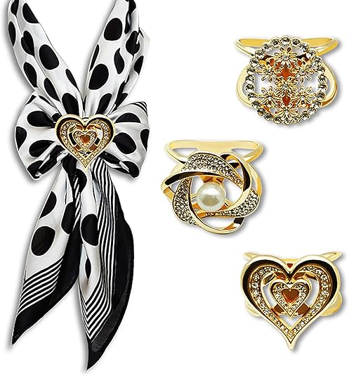 3pcs Elegant Rhinestone Daisy FLowers Scarf ring Buckle for Lady Heart Crystal Rhinestone Scarves Clip Buckle for women