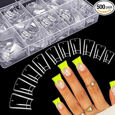 500PCS Duck Nail Tips for Acrylic Nails, Clear Nail Tips Duck Feet Fan Flare Tips, Half Cover False Nails Short Duck Tip Nails 10 Sizes Curved French Fake Nail Extension Tips with Box