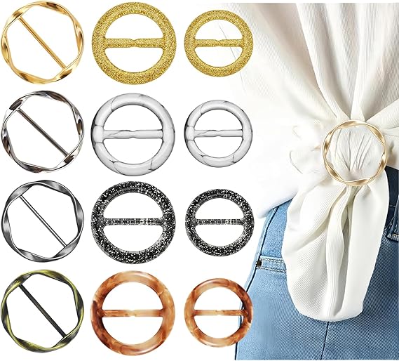 12PCS Scarf Ring Clip -Shirt Tie Clips,Waist Cinch Clip Buckle,Clothes Tightener Clip,Clothes Corner Knotted Button For Womens Clothing Accessories